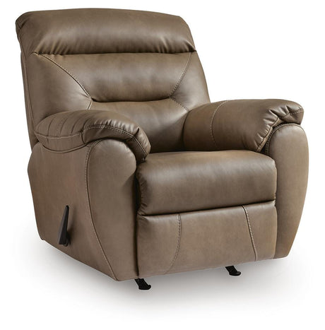 Elksworth Biscotti Faux Leather Recliner angled view