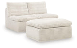 Fannin Ivory Chenille Armless Chair with Ottoman