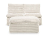 Fannin Ivory Chenille Armless Chair with Ottoman