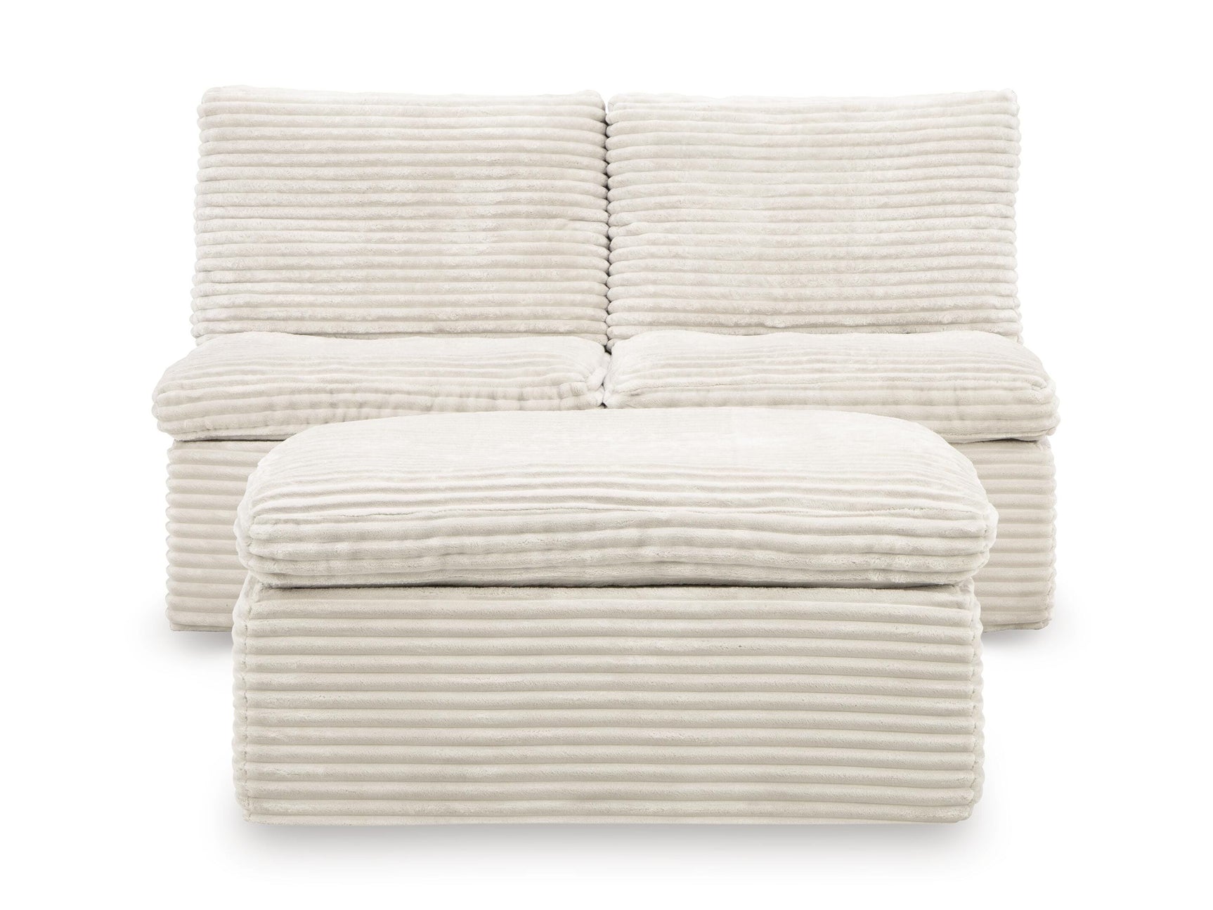 Fannin Ivory Chenille Armless Chair with Ottoman