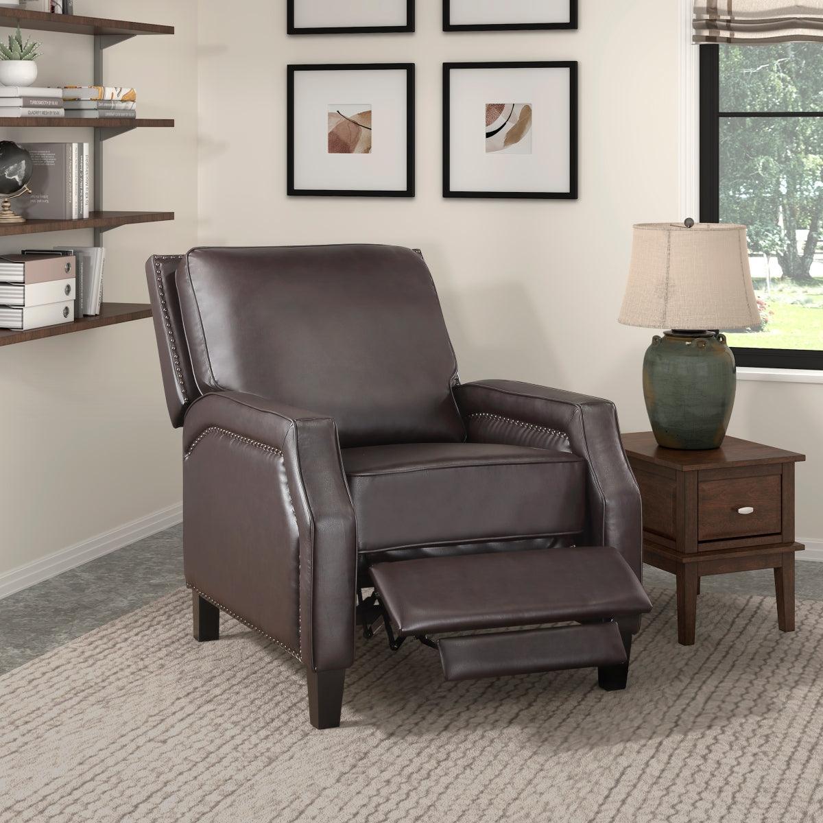 Berenson Dark Brown Modern Transitional Solid Wood And Plywood Faux Leather Recliners - Ella Furniture