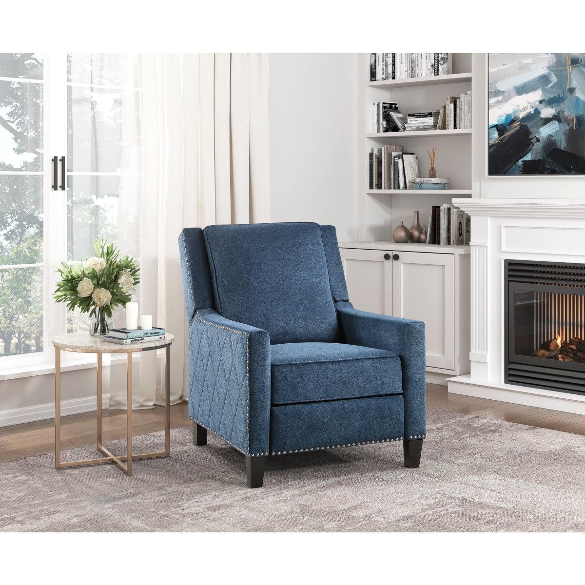 Banks Blue Contemporary Solid Wood And Plywood Textured Fabric Upholstery Recliners - Ella Furniture
