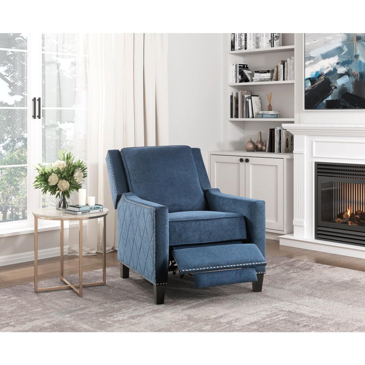 Banks Blue Contemporary Solid Wood And Plywood Textured Fabric Upholstery Recliners - Ella Furniture
