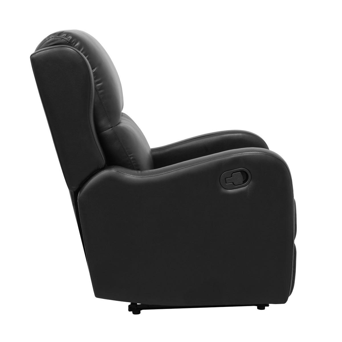 Durant Black Modern Contemporary Solid Wood And Plywood Metal Faux Leather Upholstery Recliners - Ella Furniture