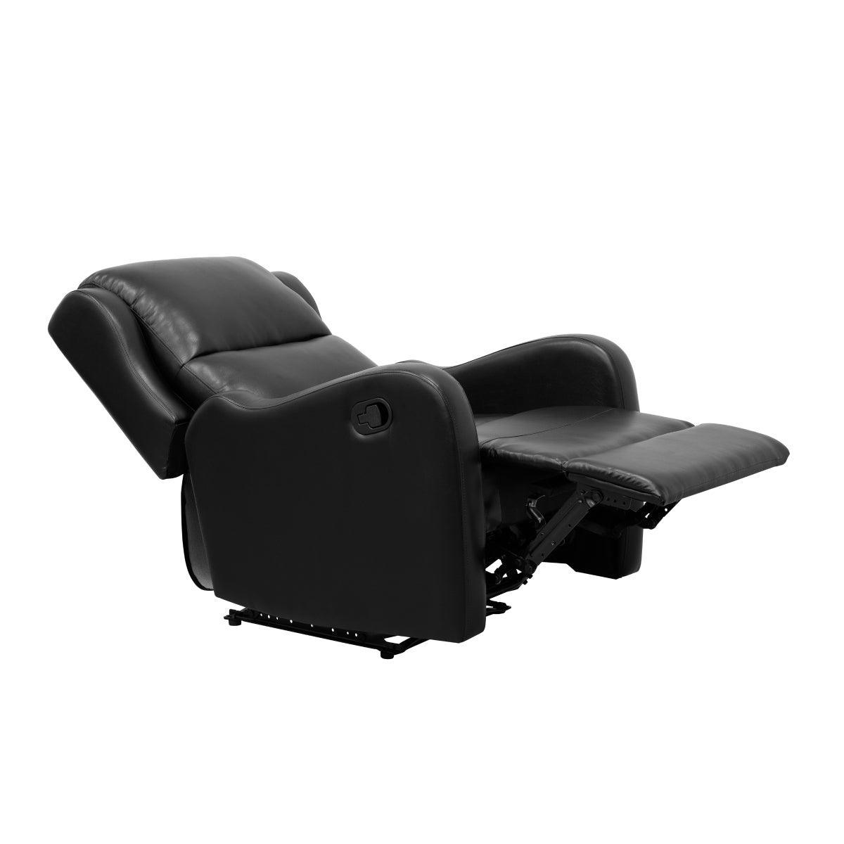 Durant Black Modern Contemporary Solid Wood And Plywood Metal Faux Leather Upholstery Recliners - Ella Furniture