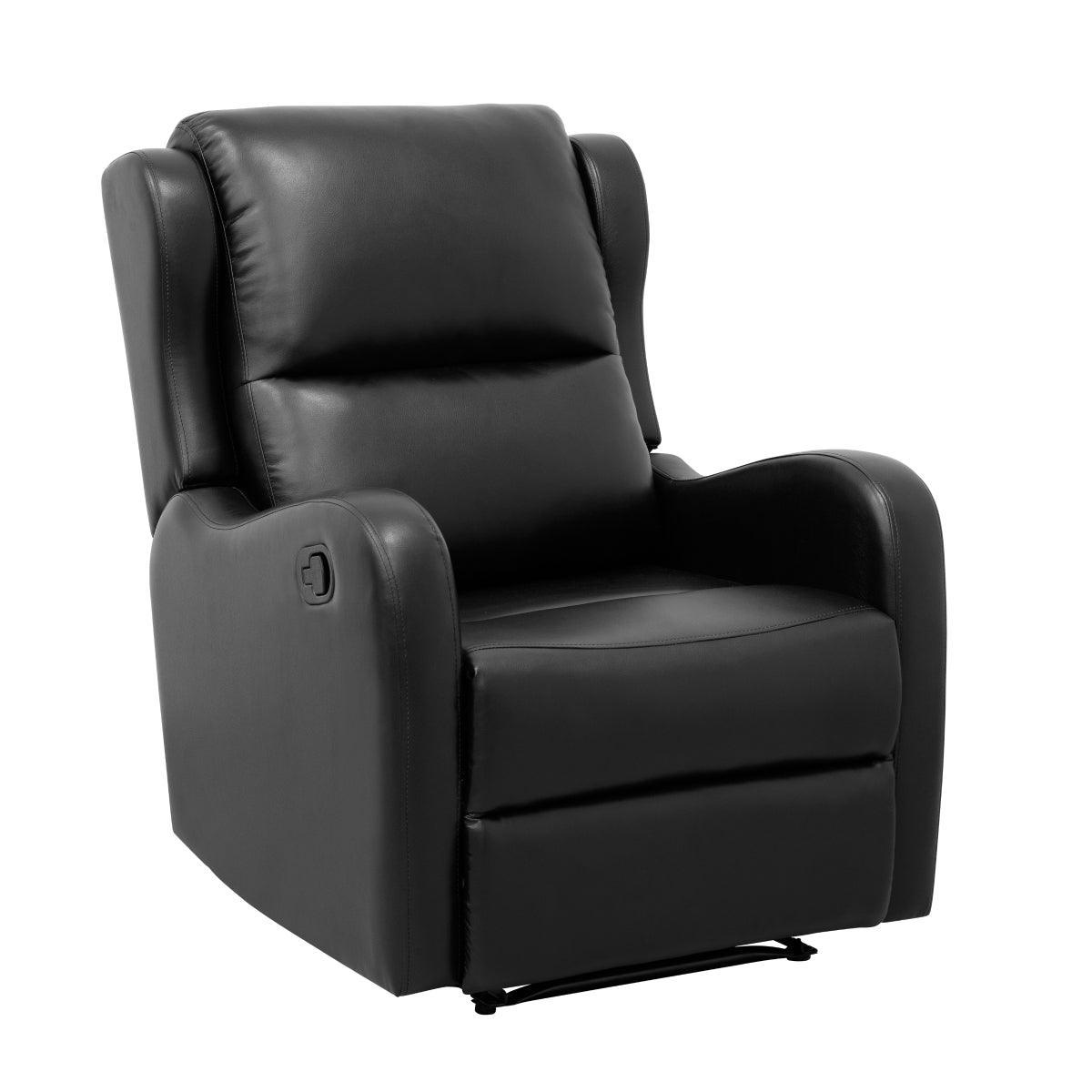Durant Black Modern Contemporary Solid Wood And Plywood Metal Faux Leather Upholstery Recliners - Ella Furniture