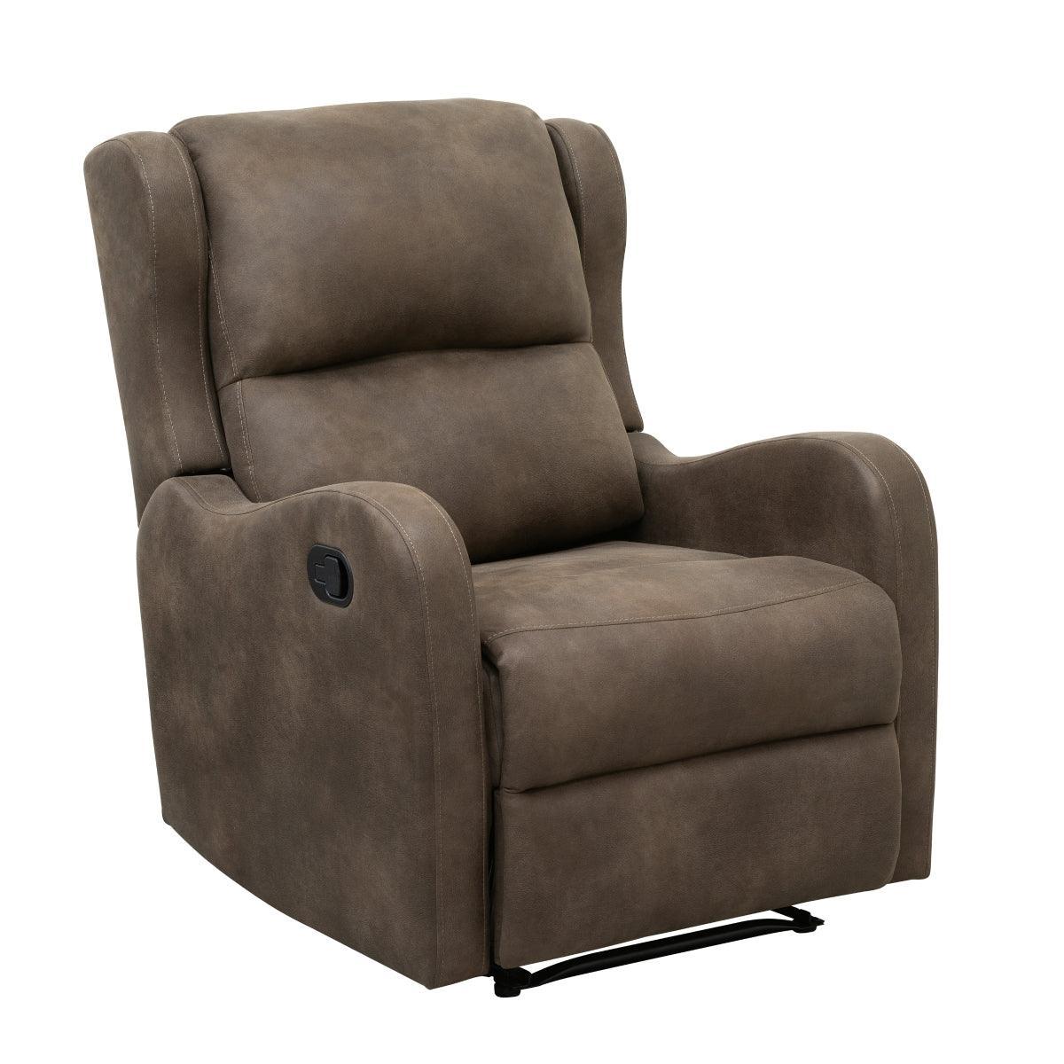 Durant Brown Modern Contemporary Solid Wood And Plywood Metal Faux Leather Upholstery Recliners - Ella Furniture