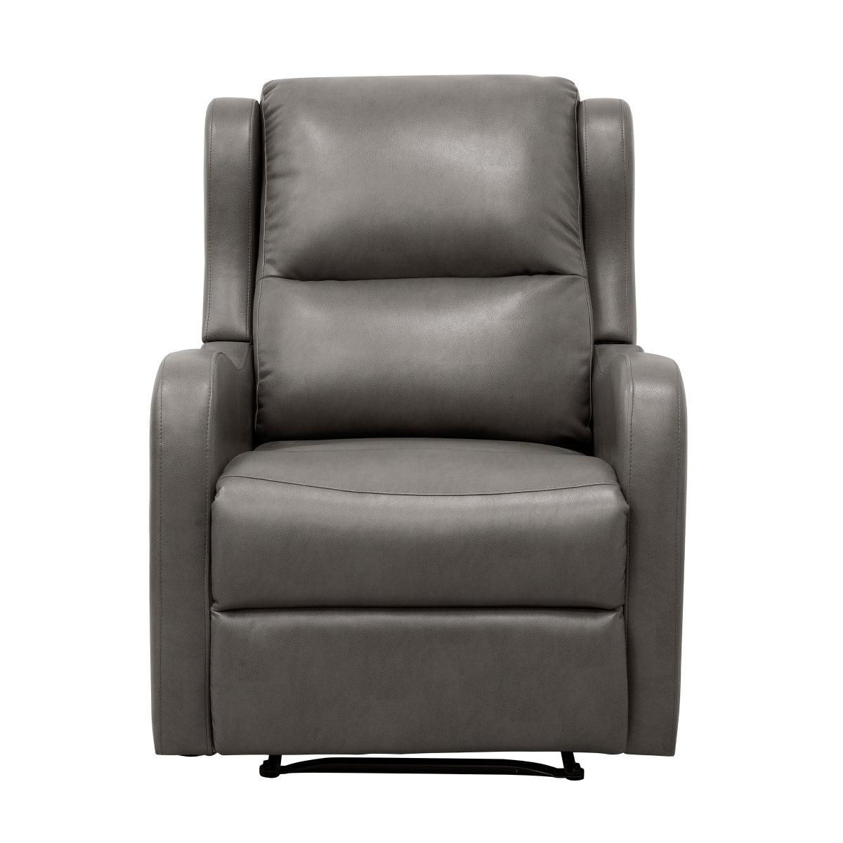 Durant Gray Modern Contemporary Solid Wood And Plywood Metal Faux Leather Upholstery Recliners - Ella Furniture