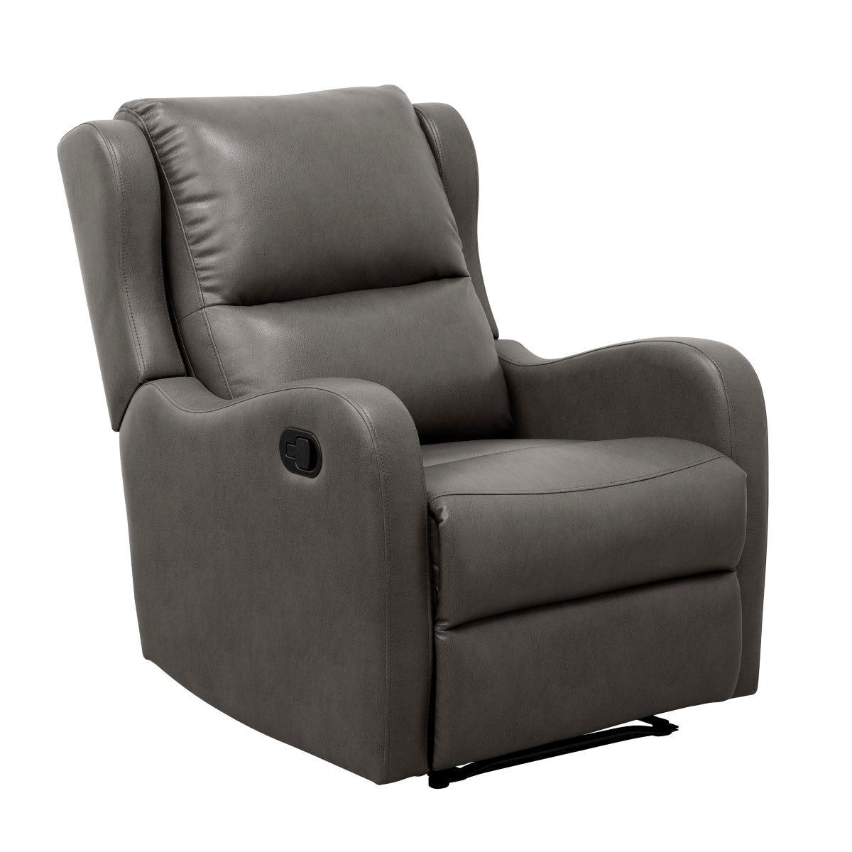 Durant Gray Modern Contemporary Solid Wood And Plywood Metal Faux Leather Upholstery Recliners - Ella Furniture