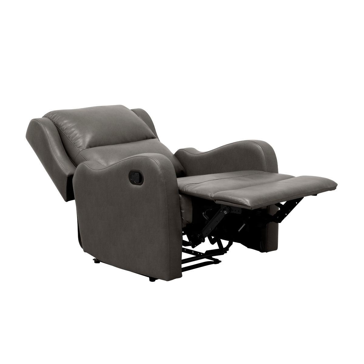 Durant Gray Modern Contemporary Solid Wood And Plywood Metal Faux Leather Upholstery Recliners - Ella Furniture