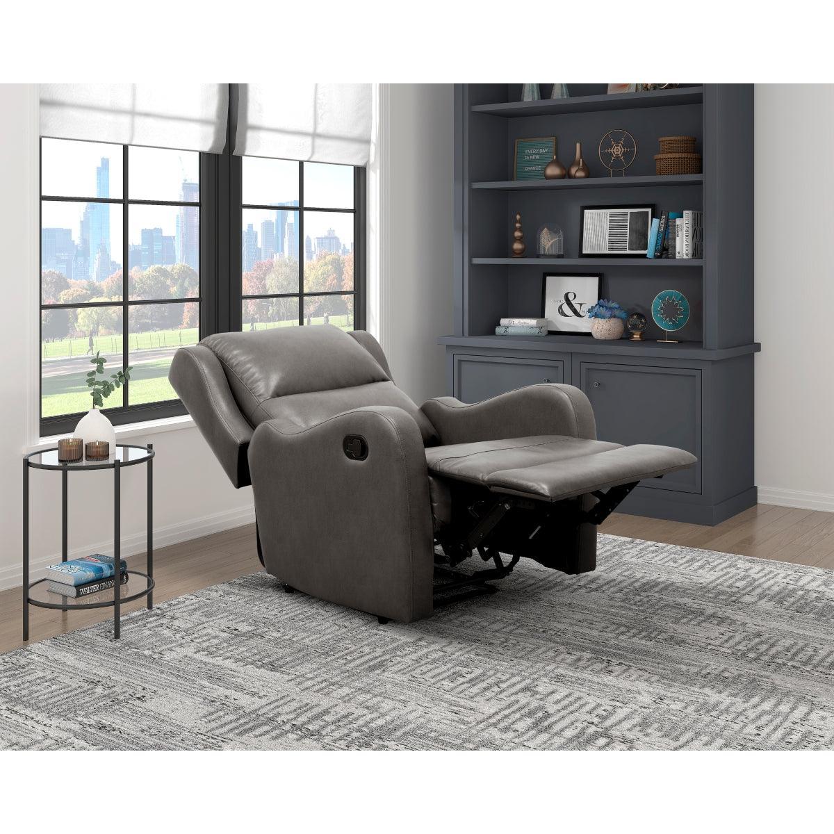 Durant Gray Modern Contemporary Solid Wood And Plywood Metal Faux Leather Upholstery Recliners - Ella Furniture