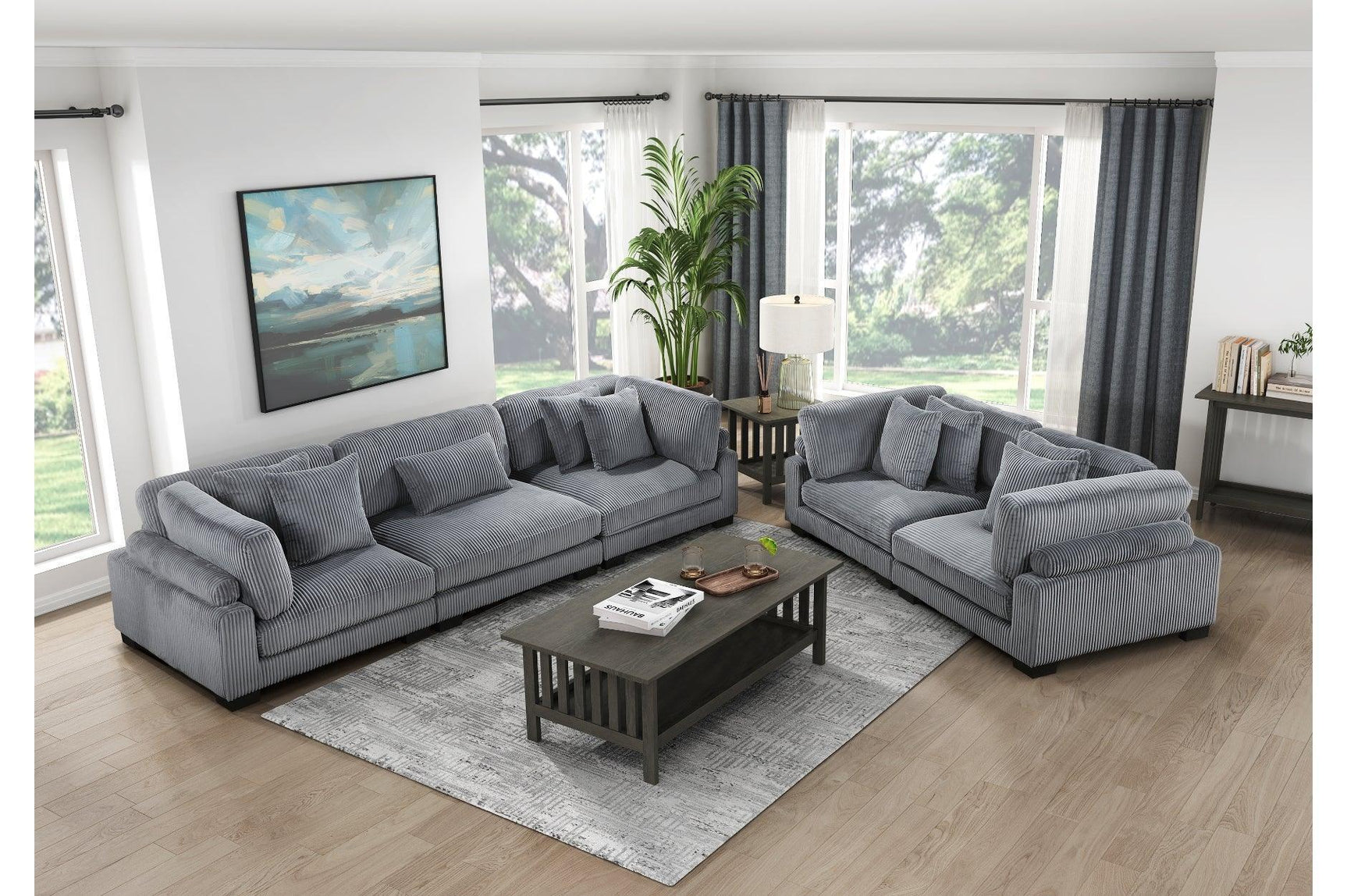 Traverse Gray Cordugoy Fabric Sectional Set