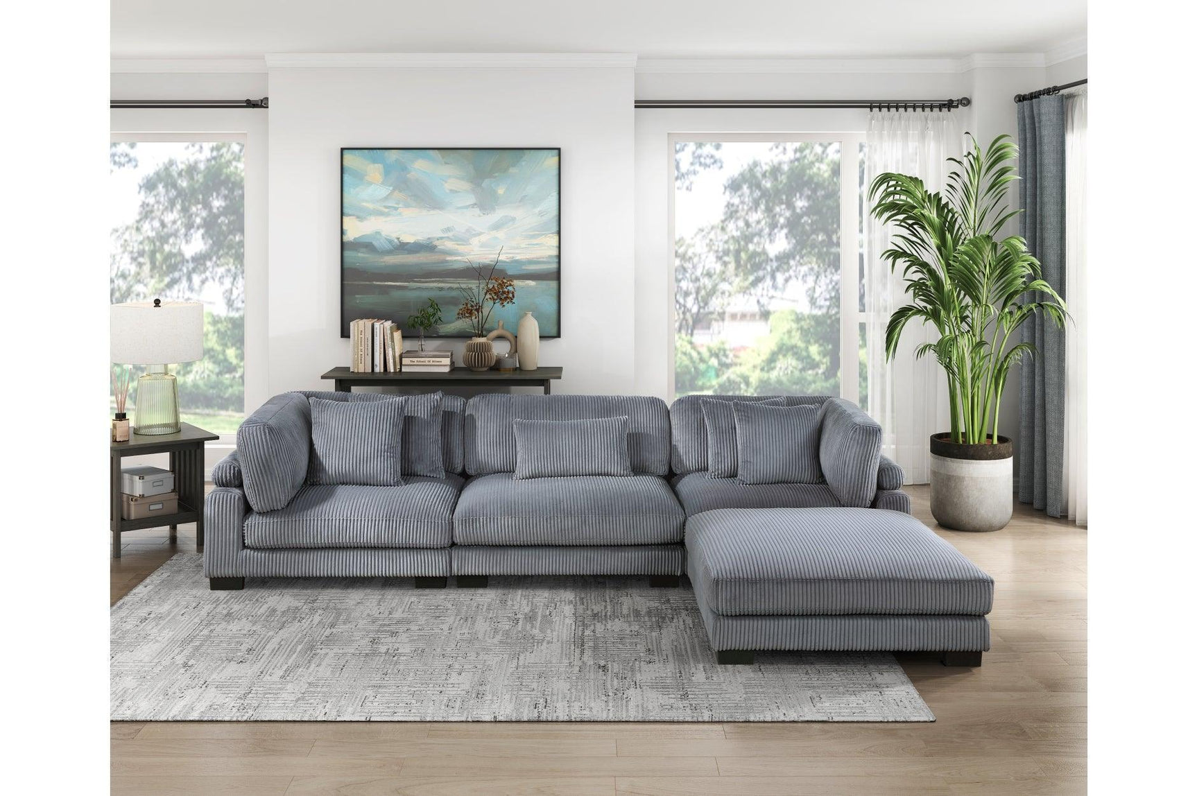 Traverse Gray Cordugoy Fabric Sectional Set