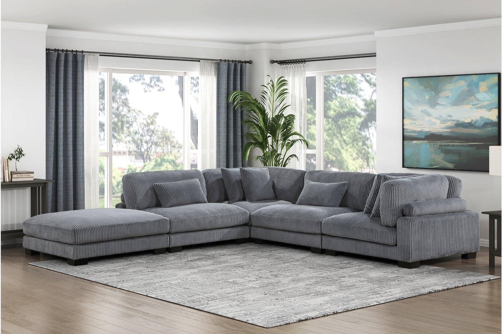 Traverse Gray Cordugoy Fabric Sectional Set