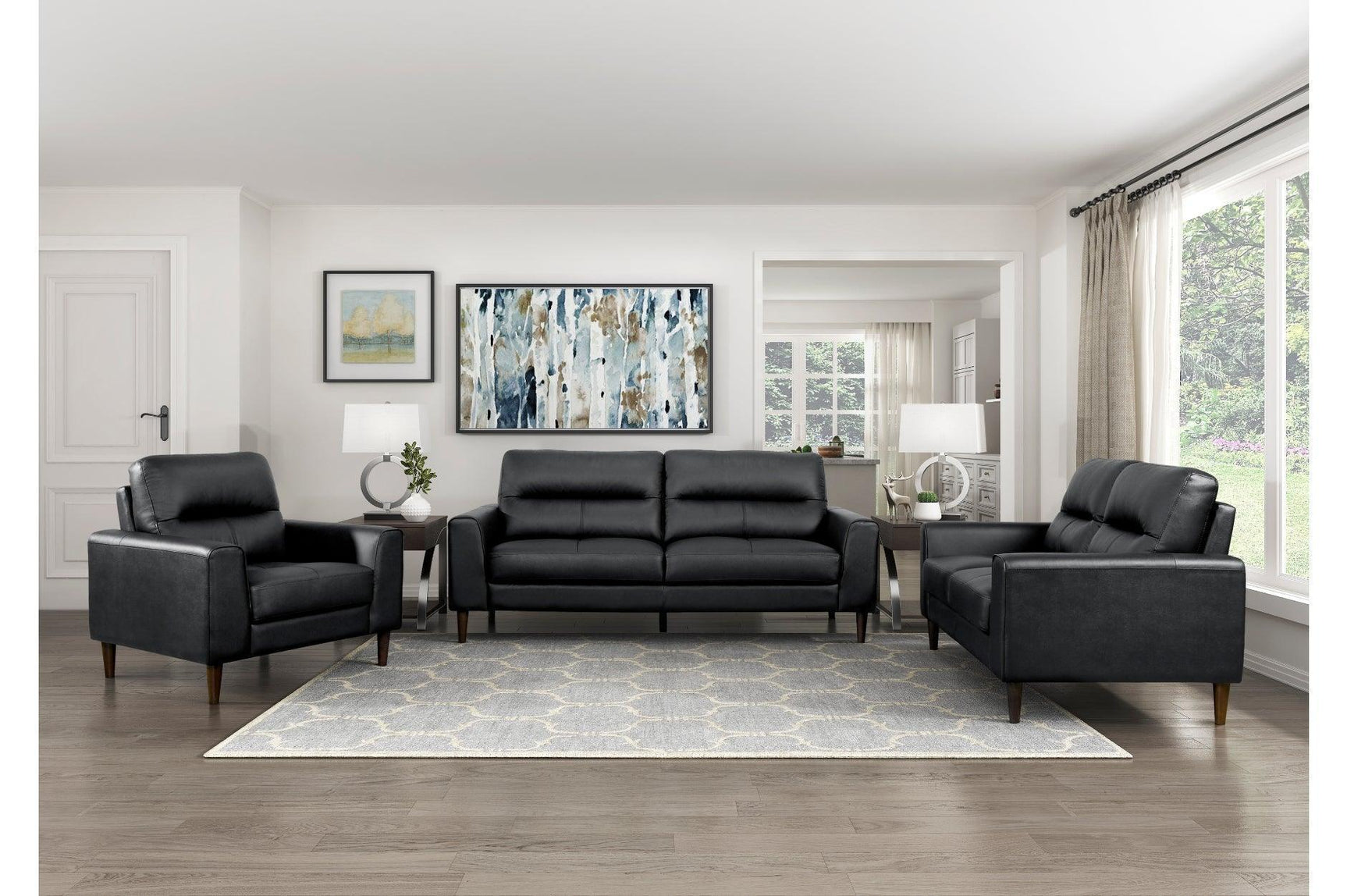 Lewes Black Leather Living Room Set