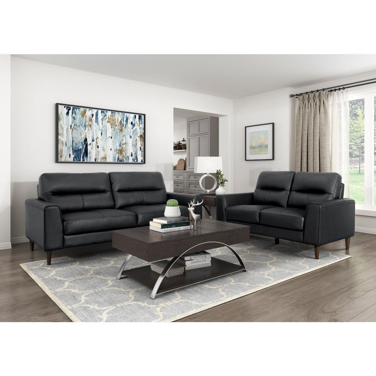Lewes Black Leather Loveseat