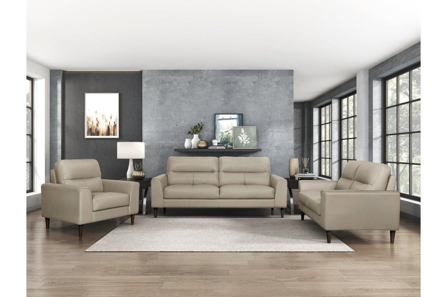 Lewes Latte Leather Living Room Set