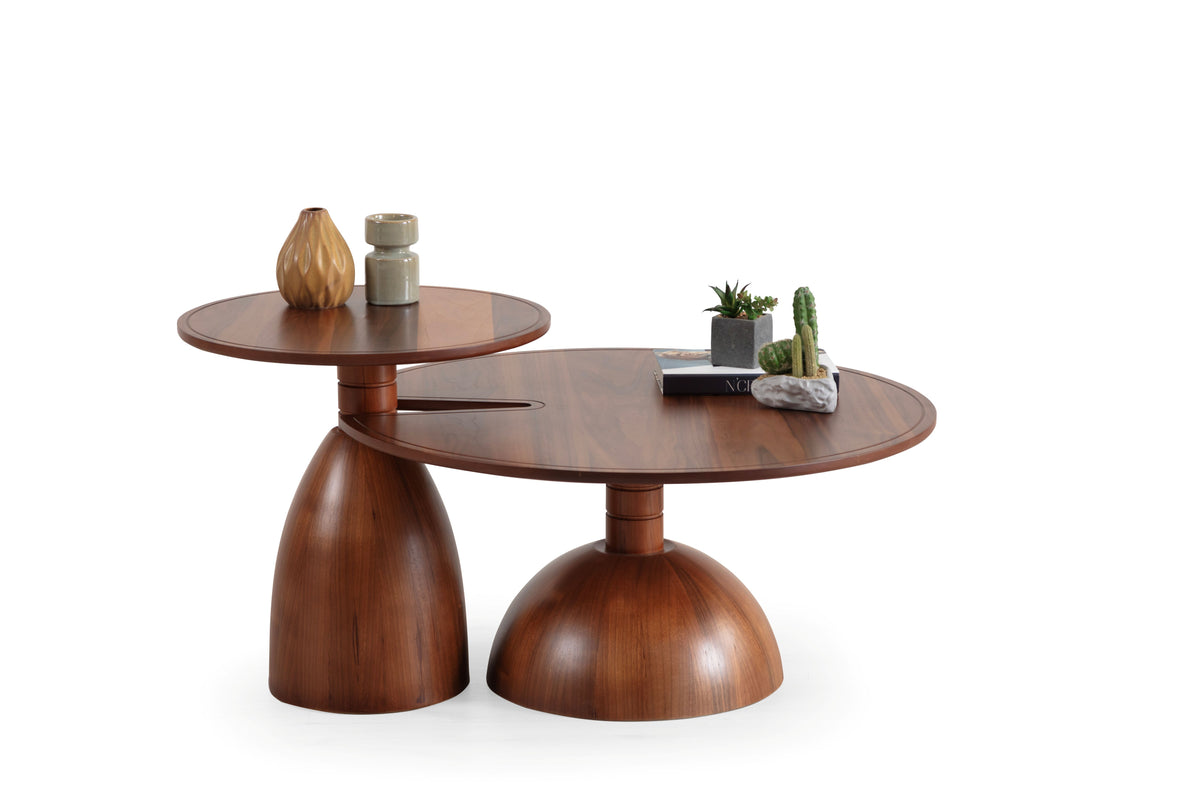 Pomela Walnut 2-Piece Coffee Table Set