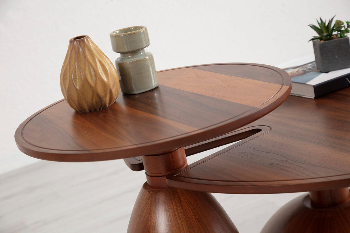 Pomela Walnut 2-Piece Coffee Table Set