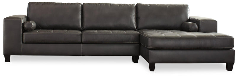 Nokomis Charcoal Faux Leather 2-Piece Sectional With Chaise - Ella Furniture