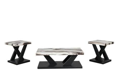 Dark Wood-Look and White Faux Marble 3-Piece Coffee Table Set — product image 3