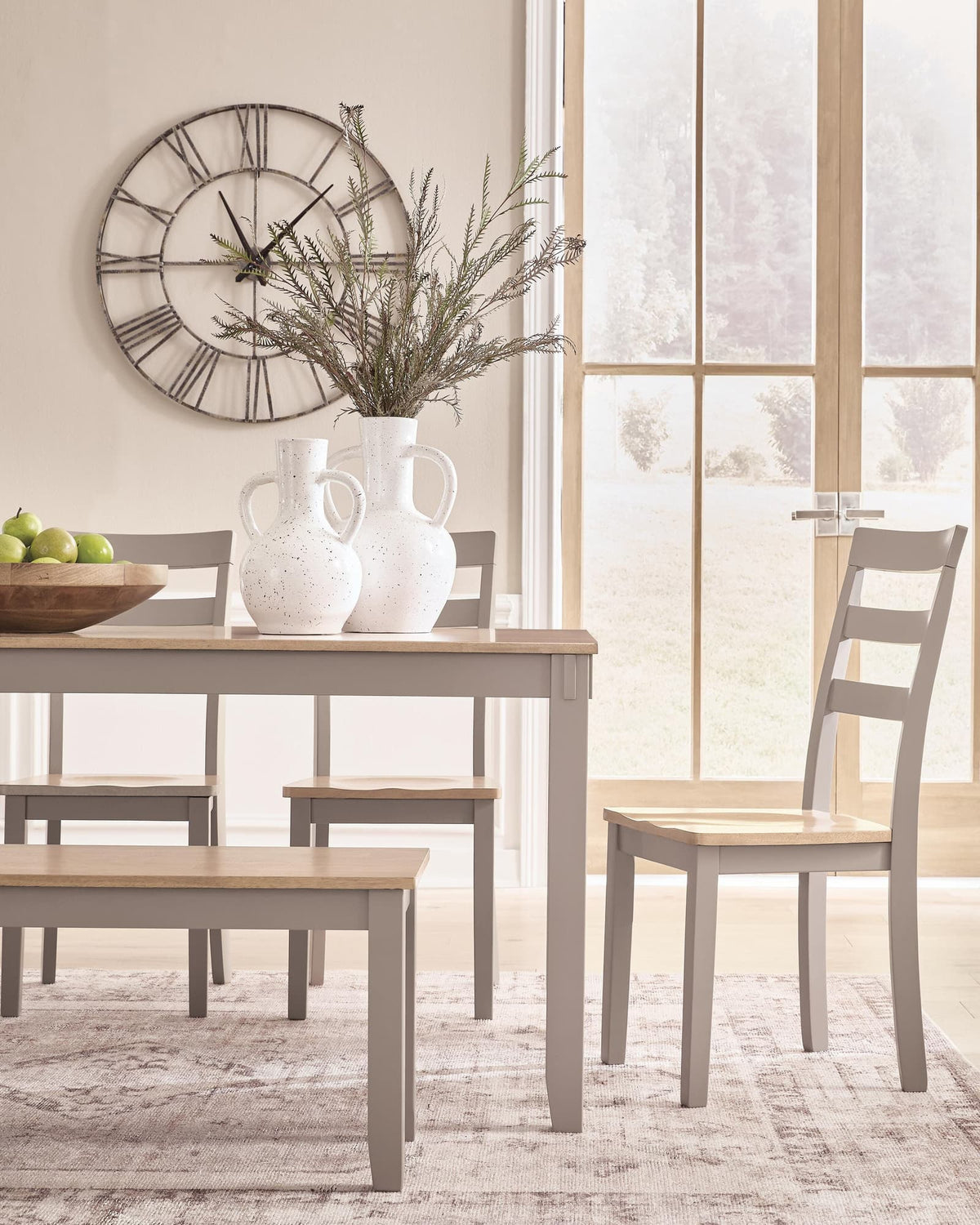 Harperfeld Natural/Gray Dining Table and 4 Chairs and Bench (Set of 6) — product image 5