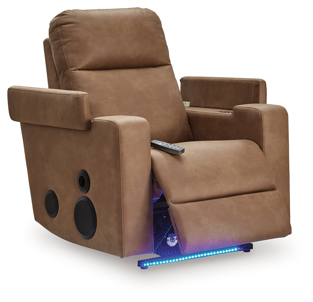 Lorrenton Caramel Faux Leather Power Glider Recliner with Audio System