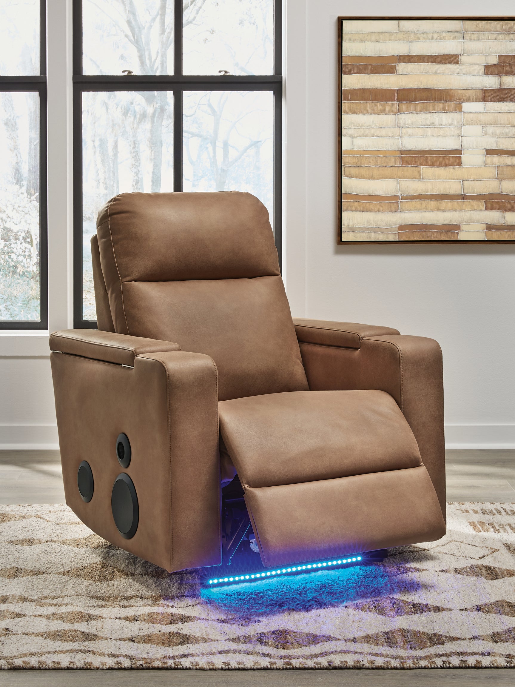Lorrenton Caramel Faux Leather Power Glider Recliner with Audio System