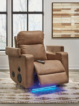 Lorrenton Caramel Faux Leather Power Glider Recliner with Audio System