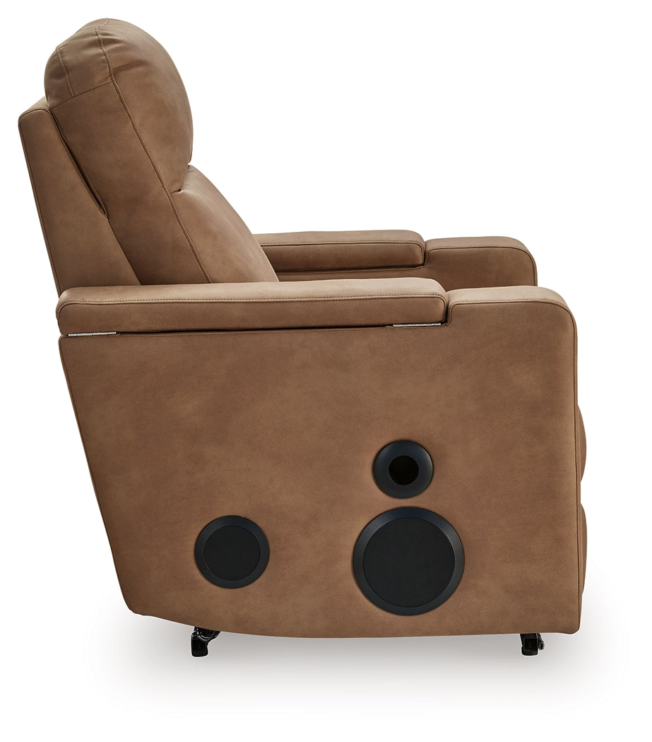 Lorrenton Caramel Faux Leather Power Glider Recliner with Audio System