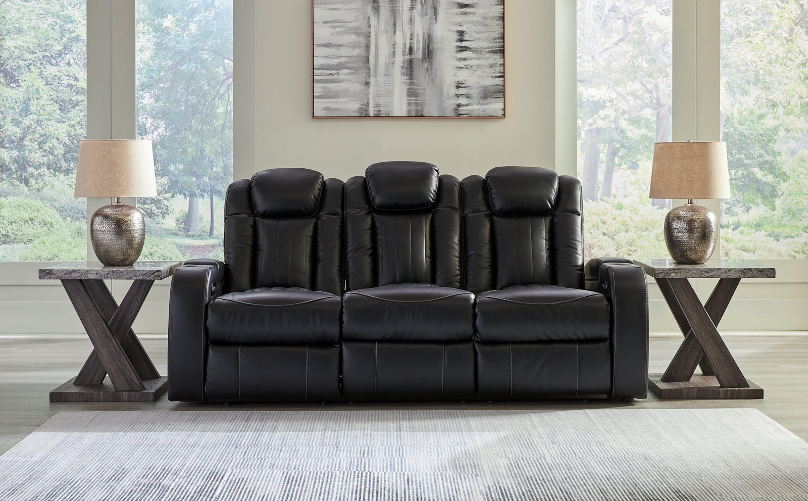 Caveman Den Midnight Faux Leather Power Reclining Sofa