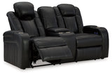 Caveman Den Midnight Faux Leather Power Reclining Loveseat With Console