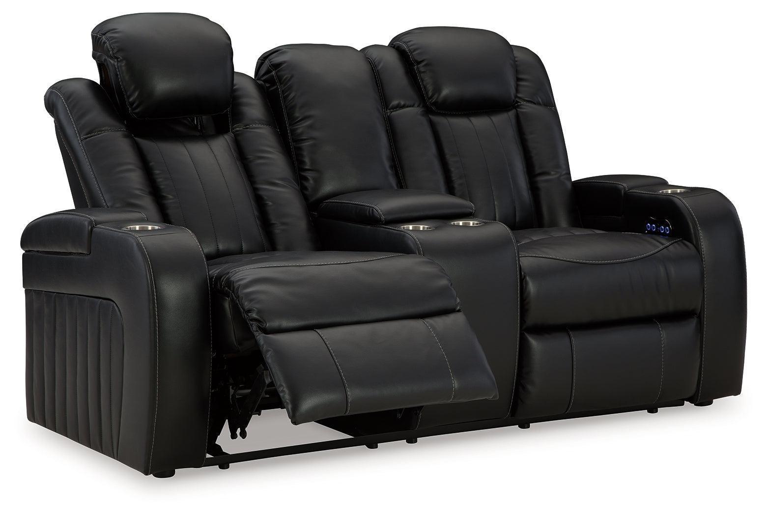 Caveman Den Midnight Faux Leather Power Reclining Loveseat With Console