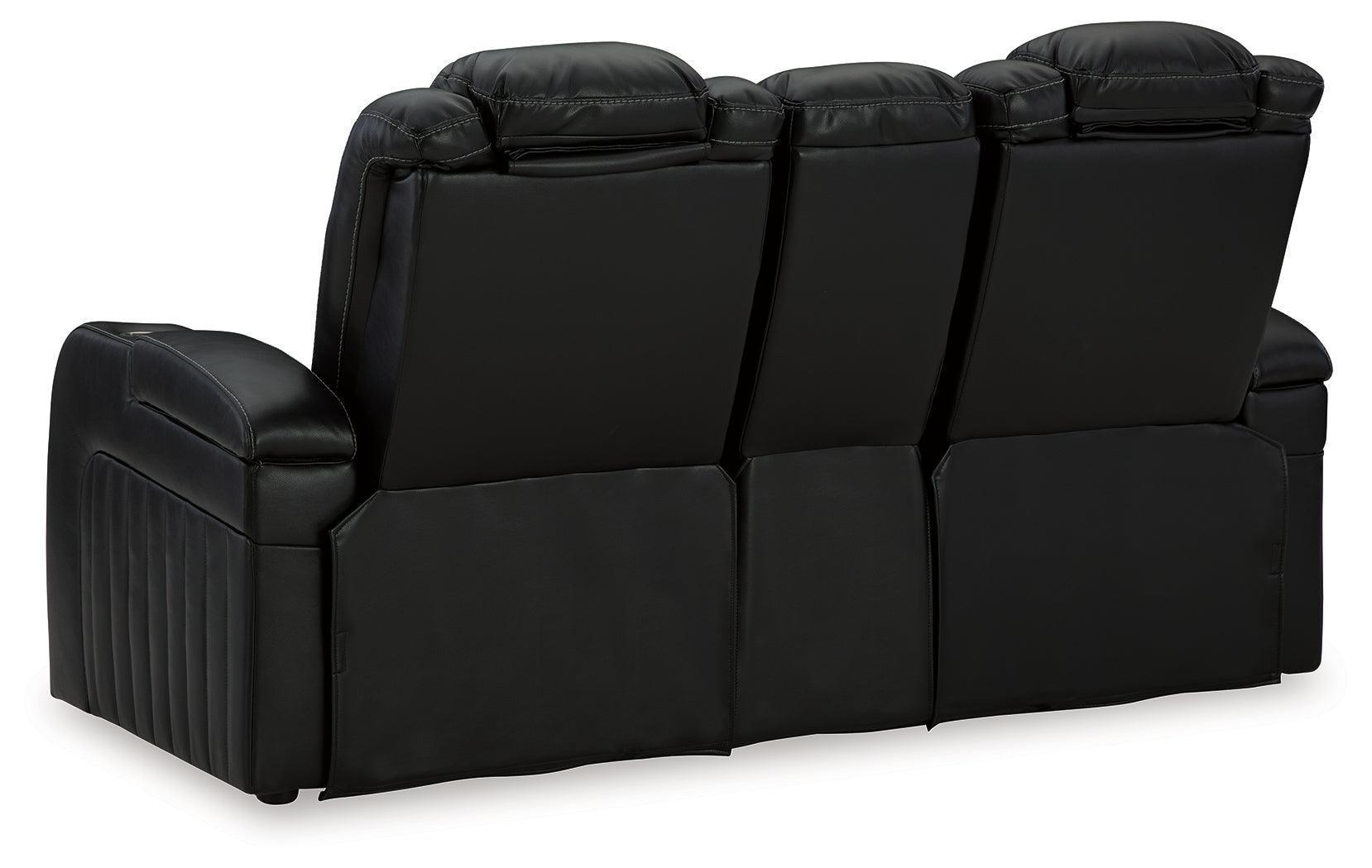 Caveman Den Midnight Faux Leather Power Reclining Loveseat With Console