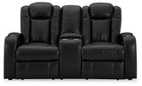 Caveman Den Midnight Faux Leather Power Reclining Loveseat With Console