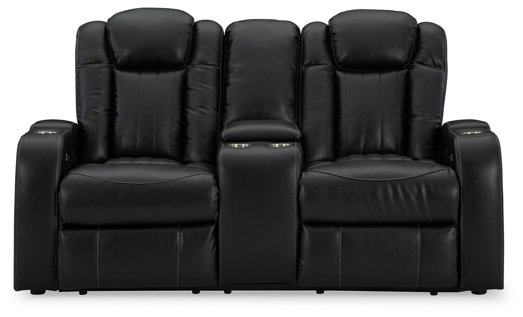 Caveman Den Midnight Faux Leather Power Reclining Loveseat With Console