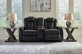 Caveman Den Midnight Faux Leather Power Reclining Loveseat With Console