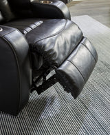 Caveman Den Midnight Faux Leather Power Reclining Loveseat With Console