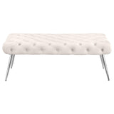 Ella Upholstered Tufted Bench Stainless Steel Legs Ivory