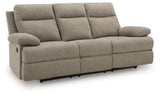 Side-Swipe Mocha Chenille Reclining Sofa with Drop Down Table