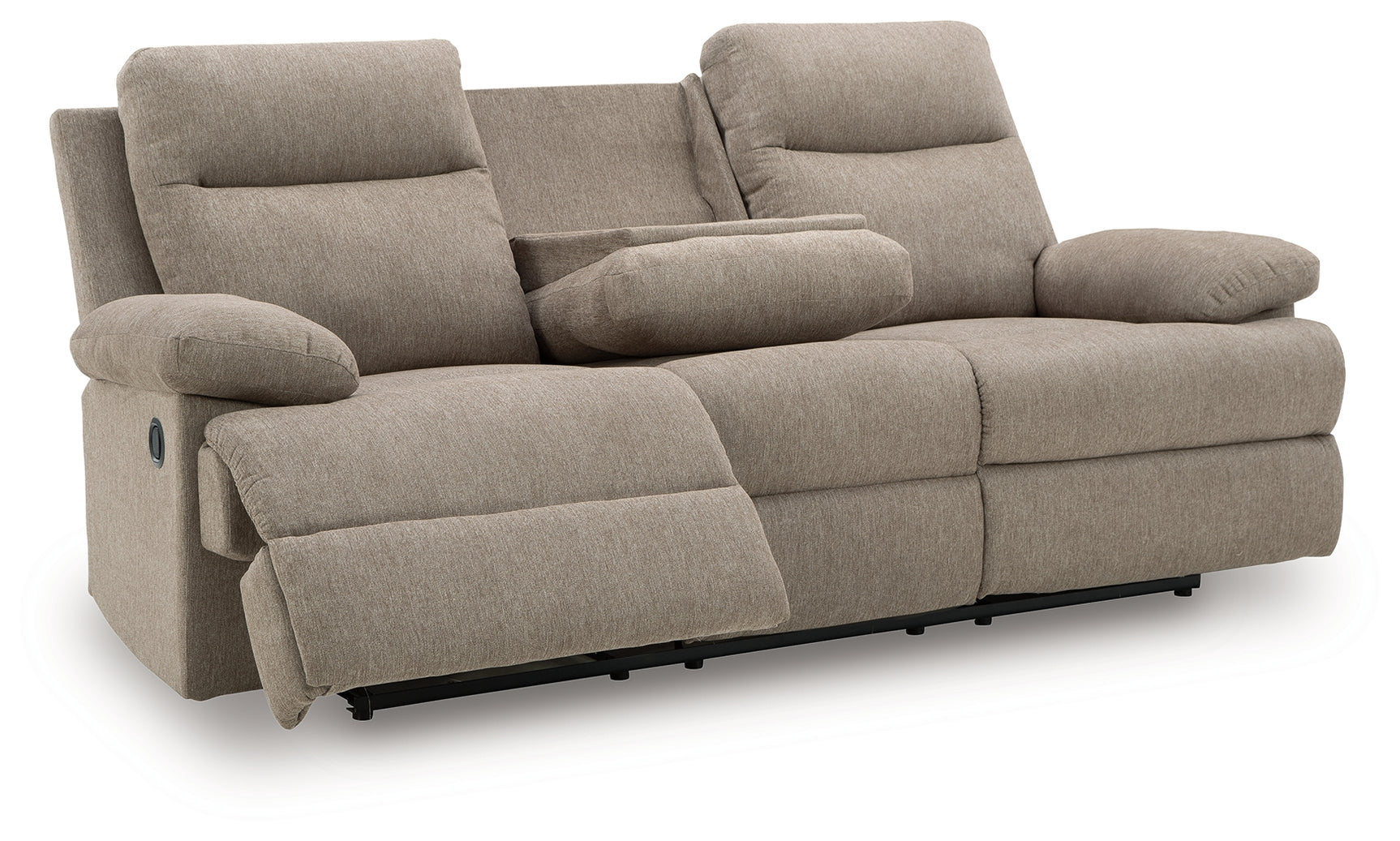 Side-Swipe Mocha Chenille Reclining Sofa with Drop Down Table