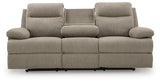 Side-Swipe Mocha Chenille Reclining Sofa with Drop Down Table