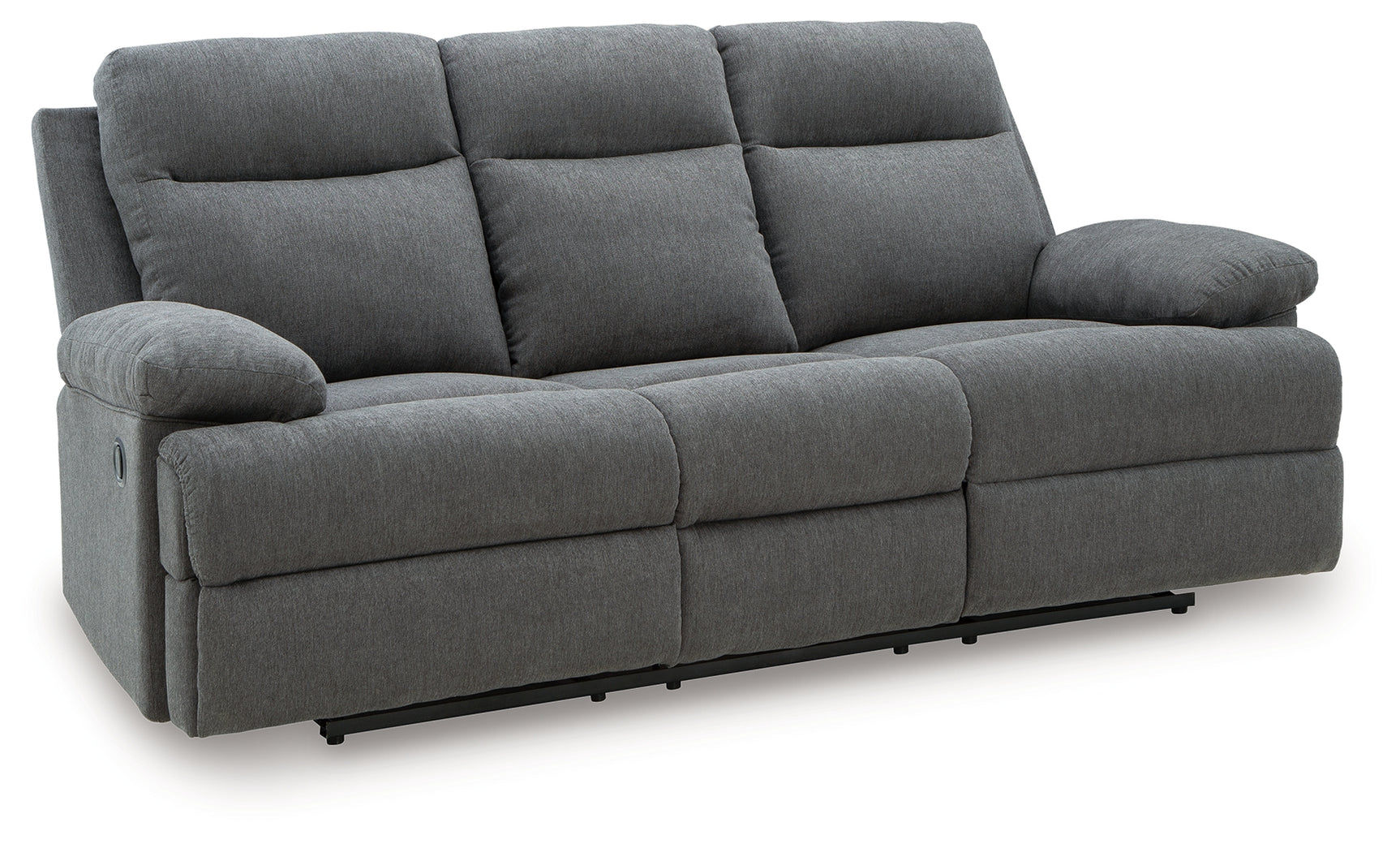Side-Swipe Charcoal Chenille Reclining Sofa with Drop Down Table
