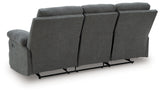 Side-Swipe Charcoal Chenille Reclining Sofa with Drop Down Table