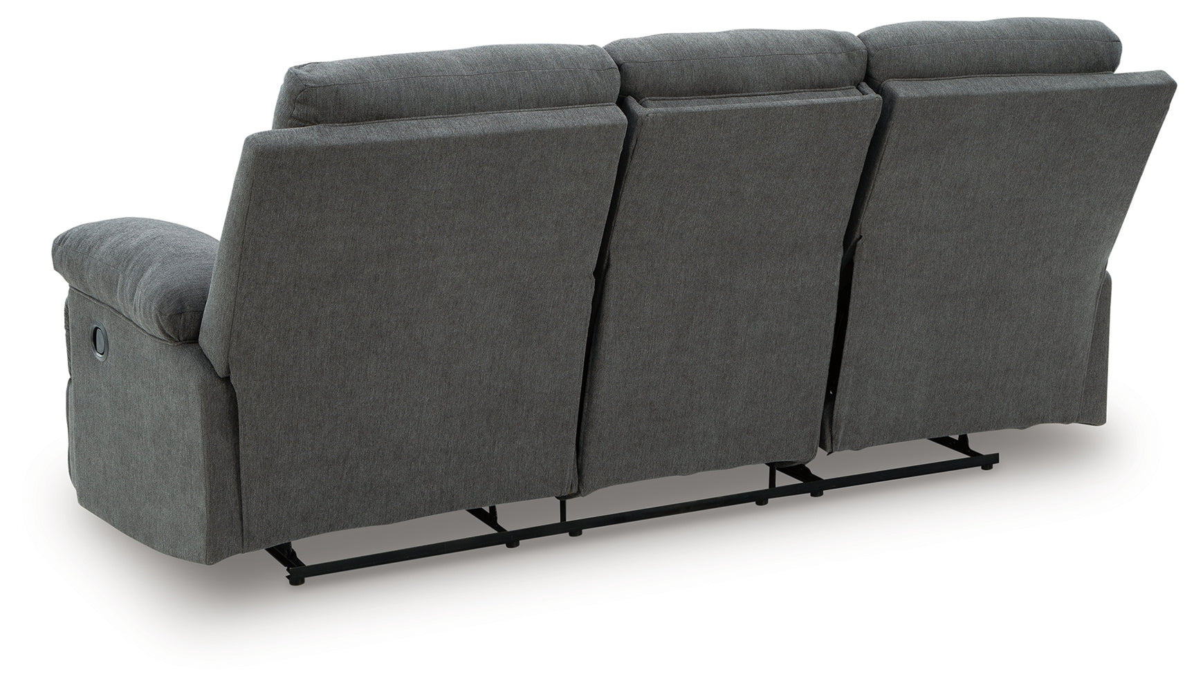 Side-Swipe Charcoal Chenille Reclining Sofa with Drop Down Table