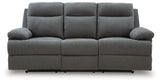 Side-Swipe Charcoal Chenille Reclining Sofa with Drop Down Table