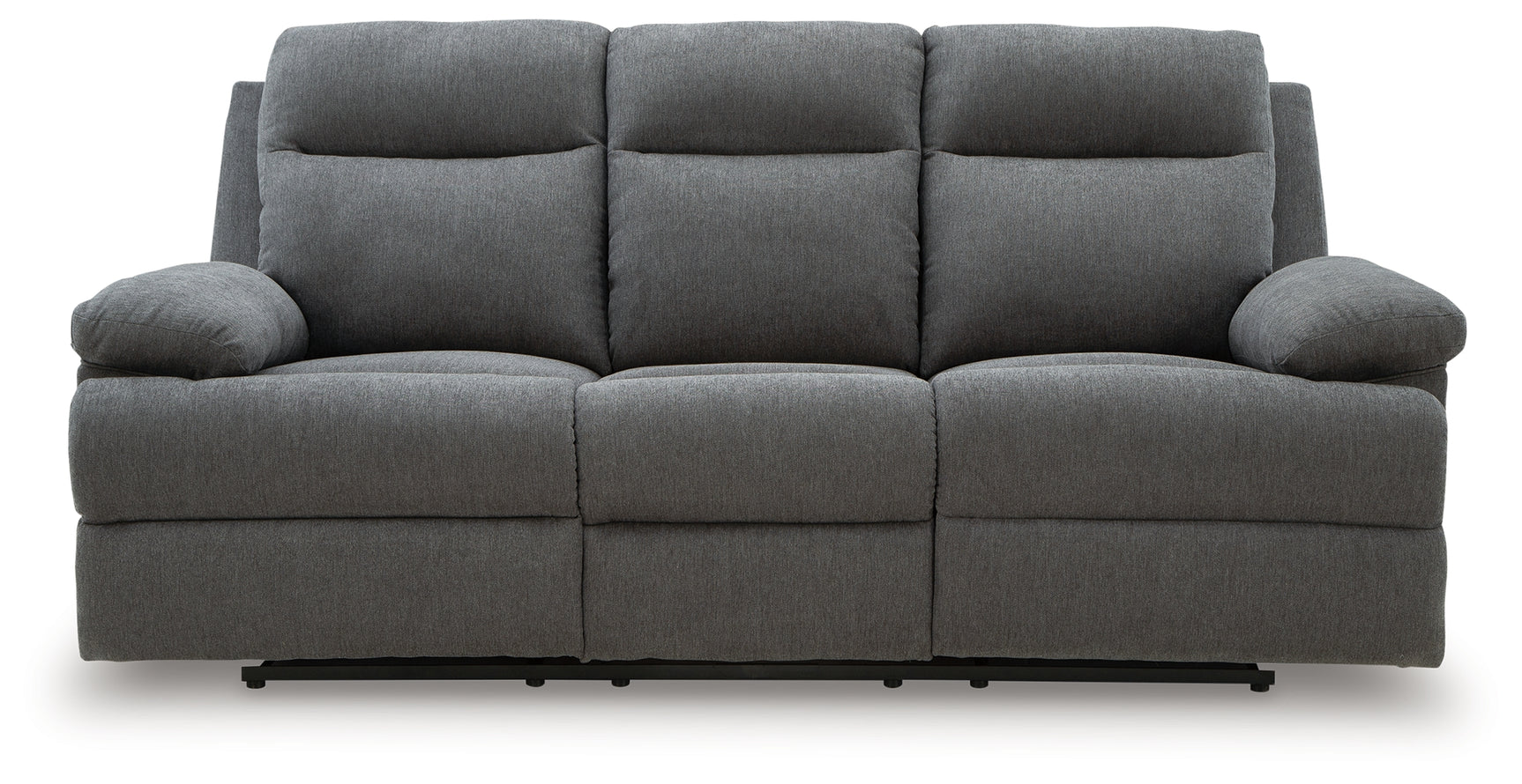 Side-Swipe Charcoal Chenille Reclining Sofa with Drop Down Table
