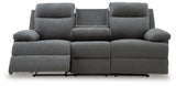Side-Swipe Charcoal Chenille Reclining Sofa with Drop Down Table