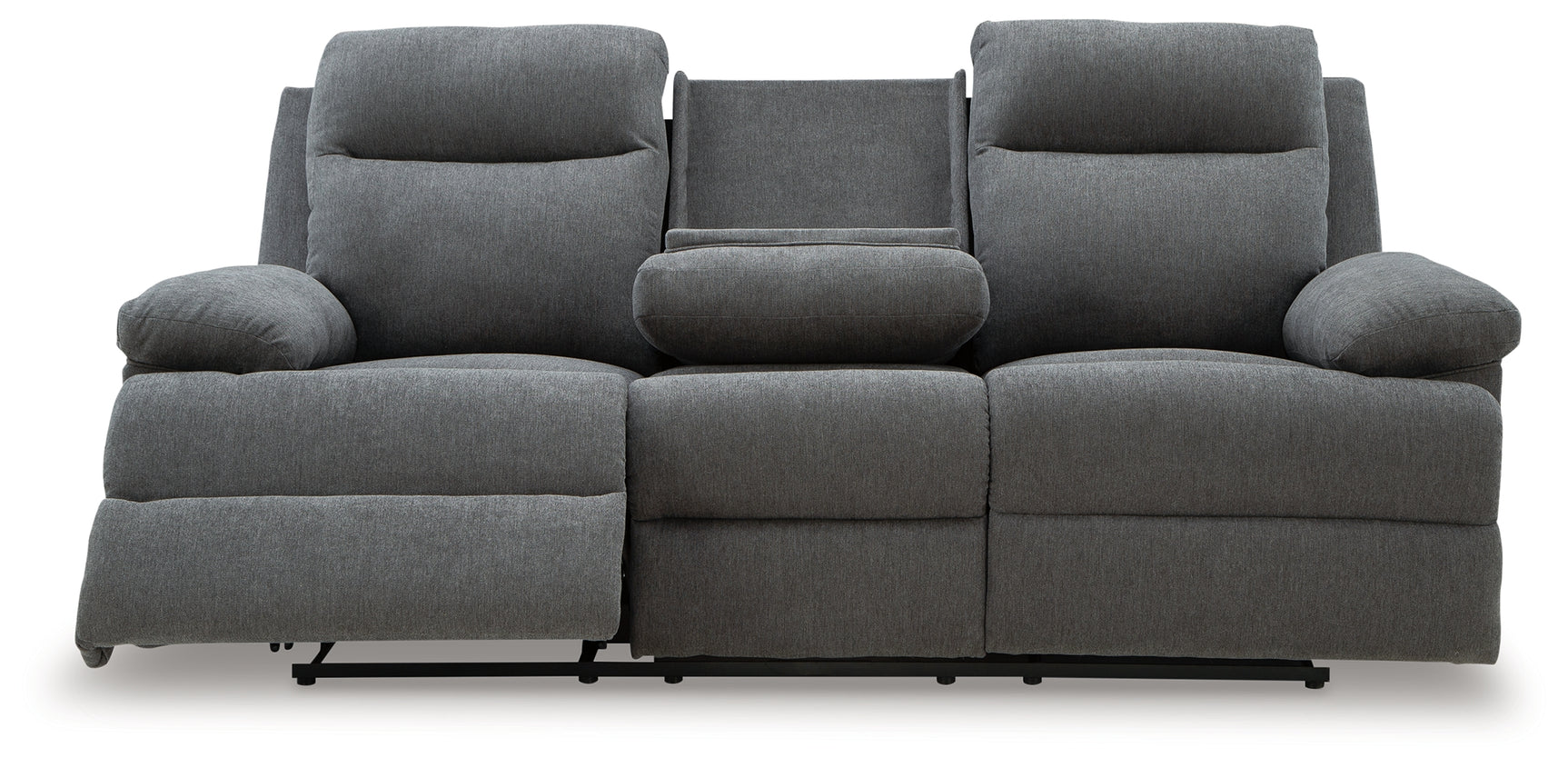 Side-Swipe Charcoal Chenille Reclining Sofa with Drop Down Table