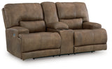 Beckley Place Earth Faux Leather Power Reclining Loveseat with Console